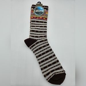 NWT Ozone Design CHOCOLATE BROWN Womens CANDY STRIPE  Socks -  Sz W 9-11 NOS
